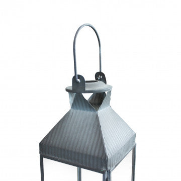Lanterna piccola in metallo e vetro grigio 11x11x36,5 cm