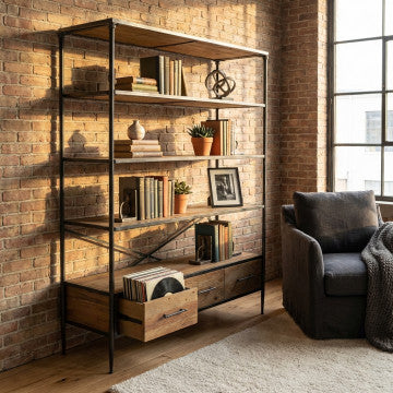 Mobile con struttura in metallo e legno, dimensioni 128x44,5x153,5 cm