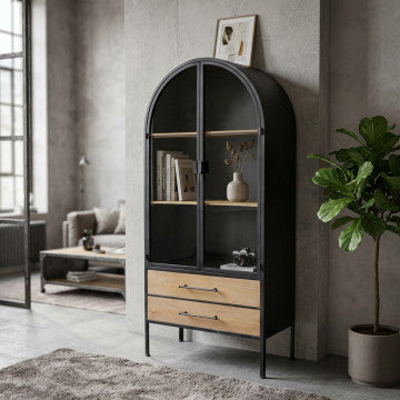 Mobile due ante due ripiani due cassetti legno acciaio 81,5x40x180 cm