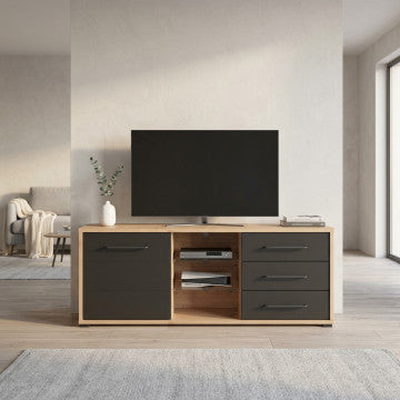 Mensola TV Lusitania rovere artigiano nero 161,5x40x65 cm truciolare