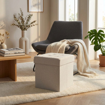 Pouf contenitore quadrato in tessuto tortora 38x38x40 cm