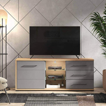 Mensola TV Lisabon in truciolare bilaminato rovere artigiano grigio grafite