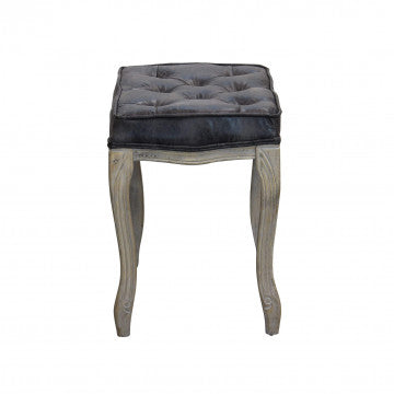 Sgabello in legno con rivestimento ecopelle vintage, dimensioni 50x36x47 cm