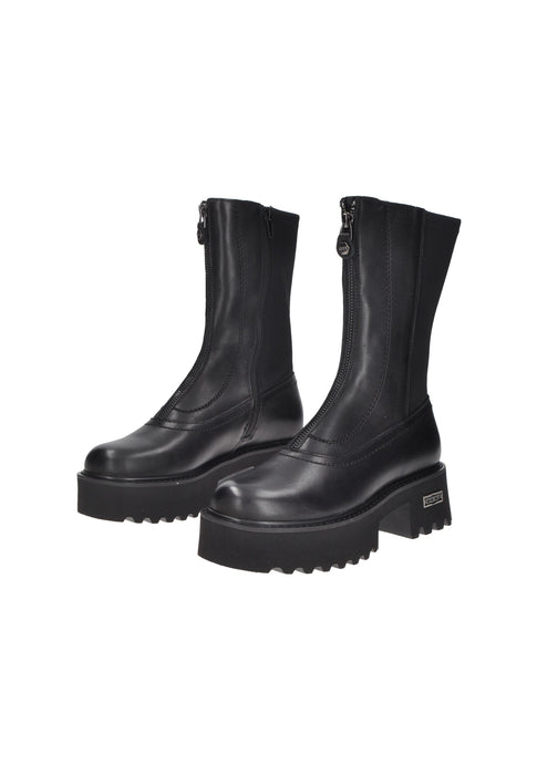 Cher 4559 Mid Boots In Pelle Con Chiusura Zip Elastico Posteriore Sottopiede Imbottito Fondo Gomma Tacco 5 Cm
