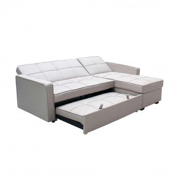 Divano letto in tessuto tortora, dimensioni 210x164 cm, altezza 89 cm
