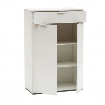 Mobiletto bianco 75x38x112 cm con 2 ante e 1 cassetto in truciolare
