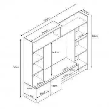 Parete Soggiorno Entry Antracite e Olmo, Dimensioni: cm 180 x 28/40 x 165 h Pareti Attrezzate Hobby Shop Solution   