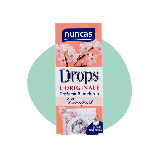 Scatola di profumo biancheria Nuncas Drops Bouquet con delicato aroma floreale, confezione color pesca con fiori di ciliegio, SKU: sku-51456876904787