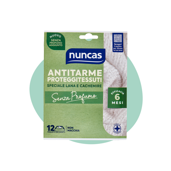 Nuncas antitarme proteggitessuti foglietti senza profumo - 12 pezzi