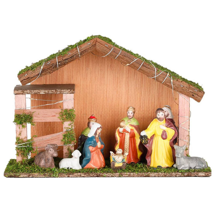 Presepe di Natale Illuminato con LED in Legno Decorazione