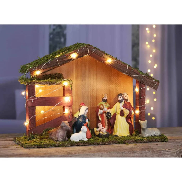 Presepe di Natale Illuminato con LED in Legno Decorazione