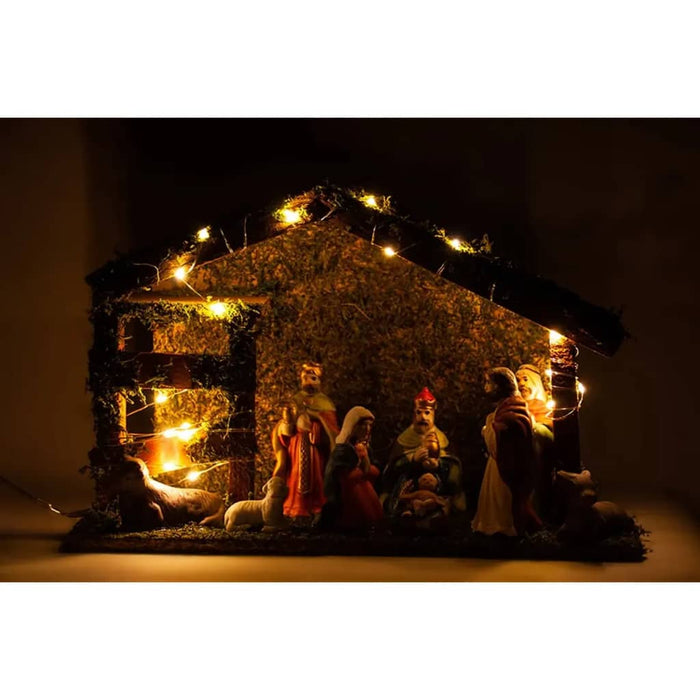 Presepe di Natale Illuminato con LED in Legno Decorazione