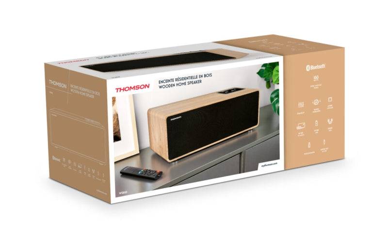 Thomson Sistema Multimediale Stereo - Potenza Musicale 150W - Bluetooth - Ingresso TV, RCA, USB, Ottico - Telecomando - Finitura Legno e Nero