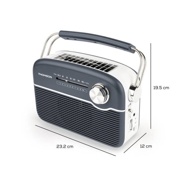 Thomson Radio Solare Portatile Retrò RTS450BT - FM - Ricarica Energia Solare o USB-C - Antenna Telescopica - Bluetooth
