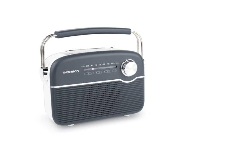 Thomson Radio Solare Portatile Retrò RTS450BT - FM - Ricarica Energia Solare o USB-C - Antenna Telescopica - Bluetooth