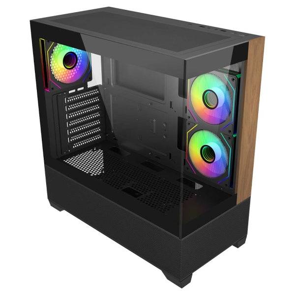 Cooler Master Elite 690 Wood Caja Semitorre ATX/MicroATX/Mini-ITX - 3 Ventiladores 120mm RGB - Vista Panoramica - Doble Camara - 2xUSB-A - 1xUSB-C - 434x218x454mm