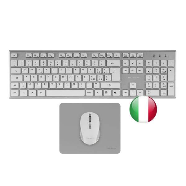 Tacens Zenith Combo Pack Wireless Tastiera Completa + Mouse e Tappetino - Layout Italiano QWERTY IT - Tasti Silenziosi Profilo Basso - Sensore 3200dpi - Connessione Dual Link 2.4GHz - Switch HUANO