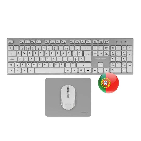 Tacens Zenith Combo Pack Wireless Tastiera Completa + Mouse e Tappetino - Disposizione Portoghese QWERTY PT - Tasti Silenziosi Profilo Basso - Sensore da 3200dpi - Connessione Dual Link 2.4GHz - Switch HUANO