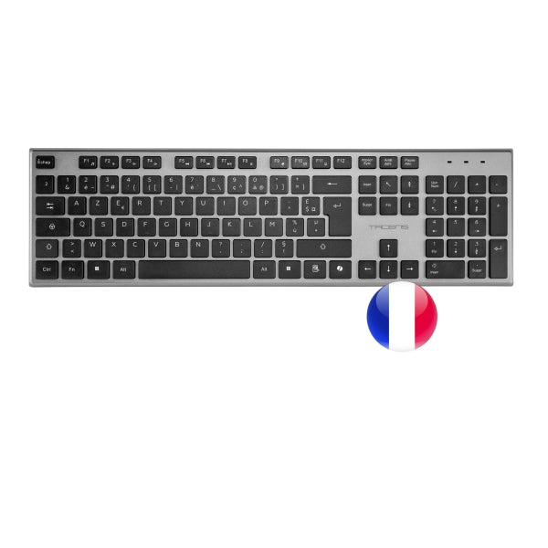 Tacens Zenith Combo Pack Wireless Tastiera Completa + Mouse e Tappetino - Layout Francese AZERTY FR - Tasti Silenziosi Profilo Basso - Sensore 3200dpi - Connessione Dual Link 2.4GHz - Switch HUANO - Colore Nero