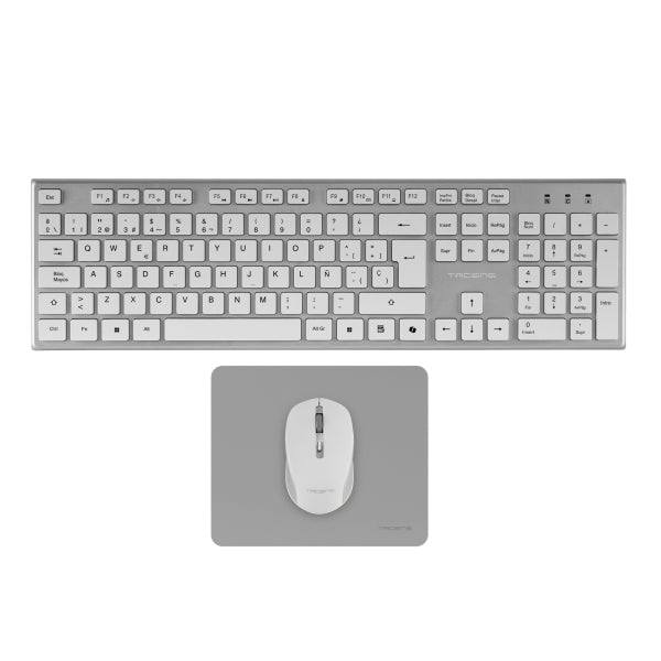 Tacens Zenith Combo Pack Wireless Tastiera Completa + Mouse e Tappetino - Disposizione QWERTY ES - Tasti Silenziosi Profilo Basso - Sensore 3200dpi - Connessione Dual Link 2.4GHz - Switch HUANO - Colore Bianco