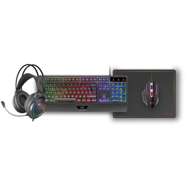 Combo Pack Gaming Mars Gaming MCP124PRO 4 in 1 - Tastiera Ibrida H-Mech - Layout Francese AZERTY FR - Mouse 3200dpi - Tappetino Nanotessile