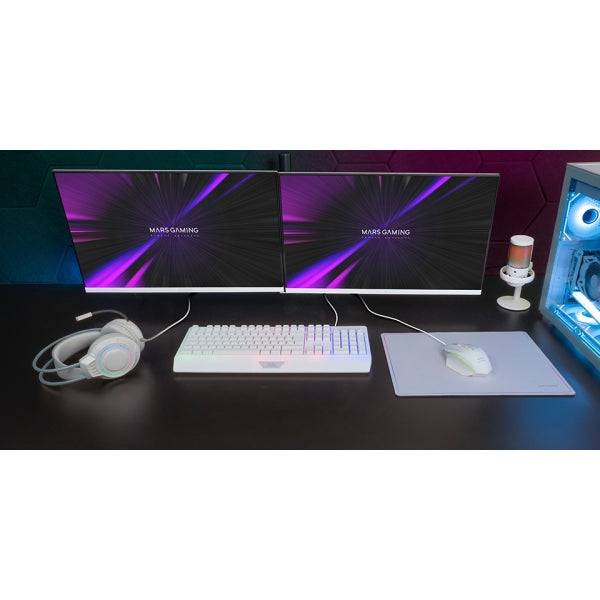 Mars Gaming MCP124PRO Combo Pack Gaming 4 in 1 - Tastiera Ibrida H-Mech - Layout QWERTY ES - Mouse 3200dpi - Tappetino Nanotextil - Colore Bianco