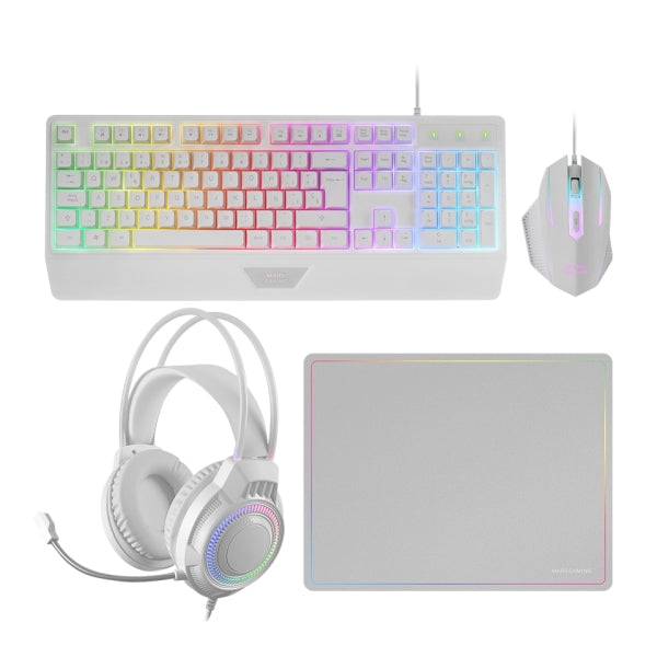 Combo Pack Gaming Mars Gaming MCP124PRO 4 in 1 - Tastiera Ibrida H-Mech - Layout Francese AZERTY FR - Mouse 3200dpi - Tappetino Nanotessile