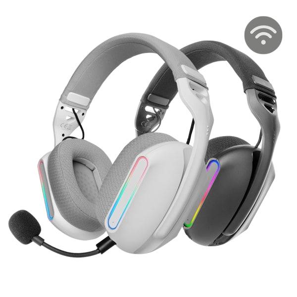 Mars Gaming MHW-PRO Cuffie Gaming Bluetooth 5.3 - Suono 3D Surround 7.1 - Controlli Integrati - Microfono Doppio - Illuminazione ARGB - 76x200x187mm - Colore Bianco