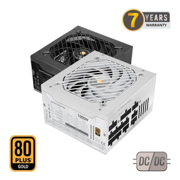 Mars Gaming MPB1000SIM Fuente de Alimentacion ATX de 1000W - 80 Plus Gold - Modular - Compatibile con ATX 3.1 y PCIe 5.1 - 150x160x85mm - Colore Bianco