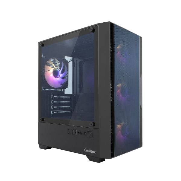 Coolbox GM220 MPFusion Case Torre Micro ATX - Pannello Laterale Vetro Temperato - Supporto HDD 2.5", 3.5" - USB-A 3.2, USB-C e Audio - 4 Ventilatori ARGB 120mm - Supporta Raffreddamento Liquido