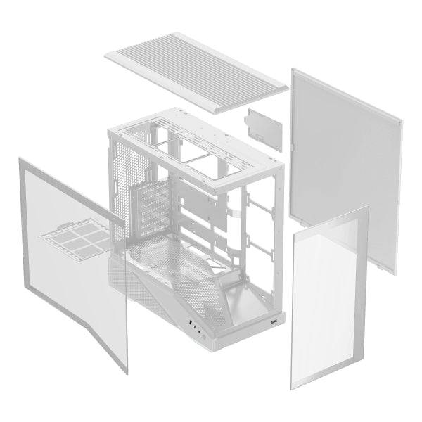 Abysm Arian Frame A400 White Case Tower ATX, ITX, Micro ATX - Laterale e Frontale Vetro Temperato - 3.5" e 2.5" - USB-A, USB-C e Audio - 4 Ventilatori ARGB Installati - Supporta Raffreddamento Liquido