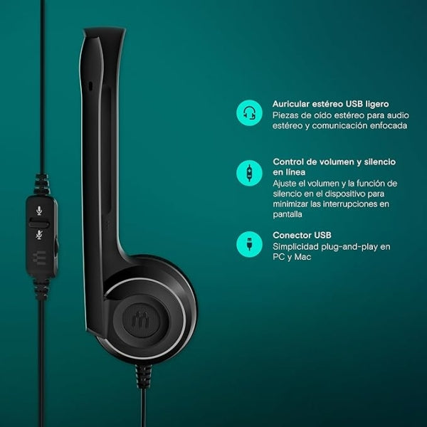 Epos Sennheiser PC 8 USB Cuffia Stereo con Microfono - Cavo 2m - Colore Nero