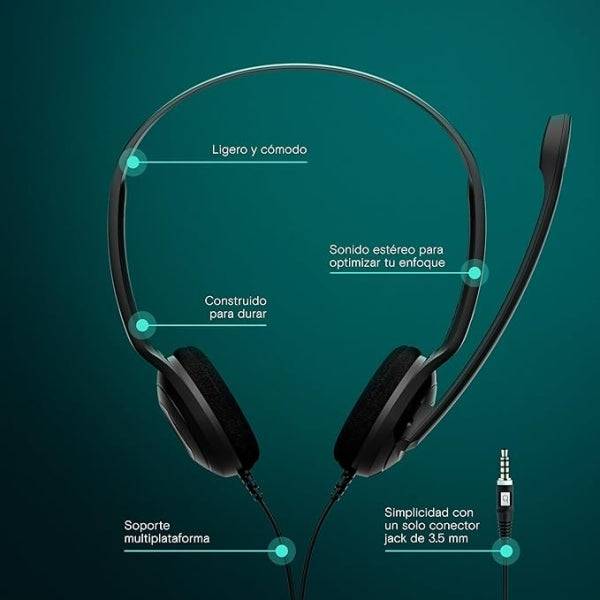 Epos PC 5 Chat Cuffie Stereo con Microfono - Jack 3.5mm - Cavo 2m - Colore Nero