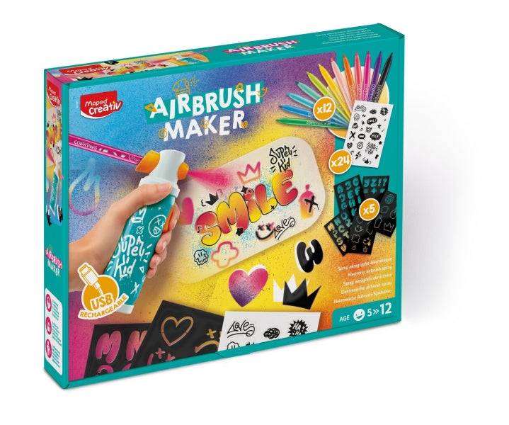 Maped Airbrush Maker Kit Aerografo per Bambini Facile da Usare con Pennarelli Maped Jungle + Confezione Ricambi - Per Bambini da 5 Anni