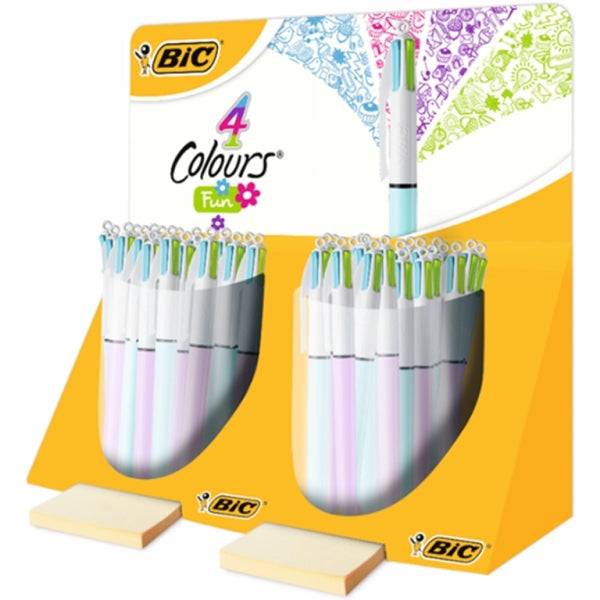 Bic 4 Colours Fun Espositore con 40 Penne a Sfera Retrattili - Punta Media da 1.0mm - Inchiostro a Base Olio - Inchiostro Colori: Rosa, Viola, Turchese e Verde Lime
