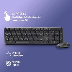 NGS Kit Tastiera Wireless e Mouse Wireless 1200dpi - Italiano - 12 Tasti Multimediali - Indicatori LED - Colore Nero