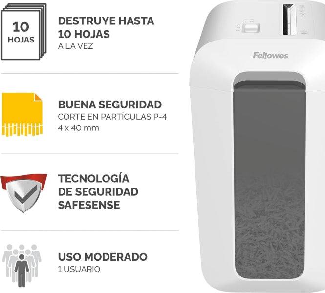 Fellowes LX65 Trituratore di Carta Manuale Taglio a Particelle P-4 - Distrugge fino a 10 Fogli - Cestino 22L