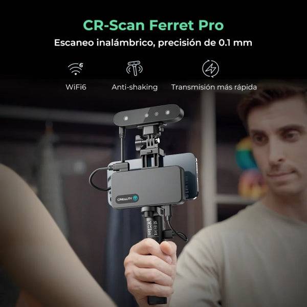 Creality CR-Scan Ferret Pro Escaner 3D Inalambrico WiFi6 - Distancia de Trabajo 150-700mm - Velocidad de Escaneo hasta 30fps - Tecnologia Antivibracion - Diseño Compacto y Ligero -
