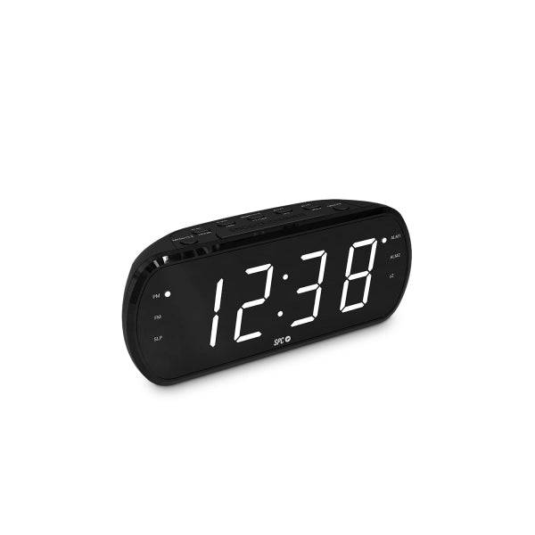SPC Frodi View Radio Sveglia Schermo LED XL - Luminosità Regolabile - Pulsante Snooze - Memorizza 20 Stazioni Radio - Colore Nero