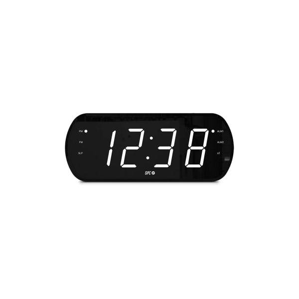 SPC Frodi View Radio Sveglia Schermo LED XL - Luminosità Regolabile - Pulsante Snooze - Memorizza 20 Stazioni Radio - Colore Nero