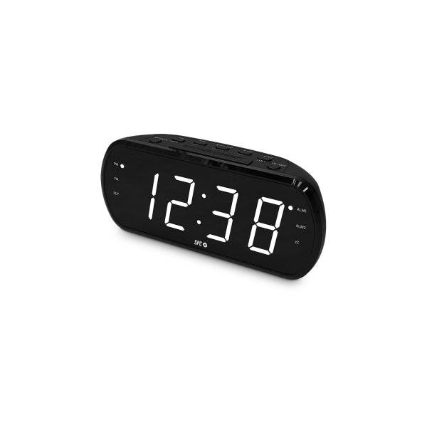 SPC Frodi View Radio Sveglia Schermo LED XL - Luminosità Regolabile - Pulsante Snooze - Memorizza 20 Stazioni Radio - Colore Nero