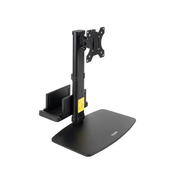 Tooq Supporto da Tavolo per Monitor da 17"-27" - Regolabile in Altezza, Girevole e Inclinabile - Gestione Cavi - Peso Max 6kg - Supporto per Mini CPU - VESA 100x100mm