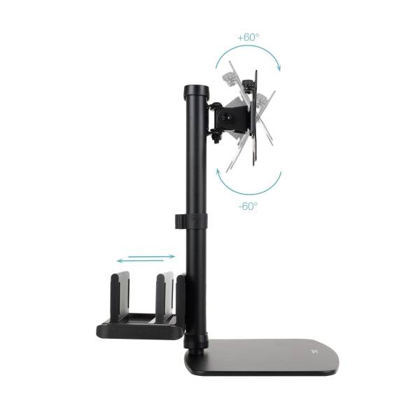 Tooq Supporto da Tavolo per Monitor da 17"-27" - Regolabile in Altezza, Girevole e Inclinabile - Gestione Cavi - Peso Max 6kg - Supporto per Mini CPU - VESA 100x100mm