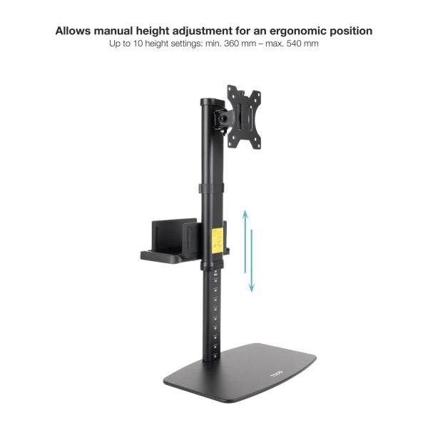 Tooq Supporto da Tavolo per Monitor da 17"-27" - Regolabile in Altezza, Girevole e Inclinabile - Gestione Cavi - Peso Max 6kg - Supporto per Mini CPU - VESA 100x100mm