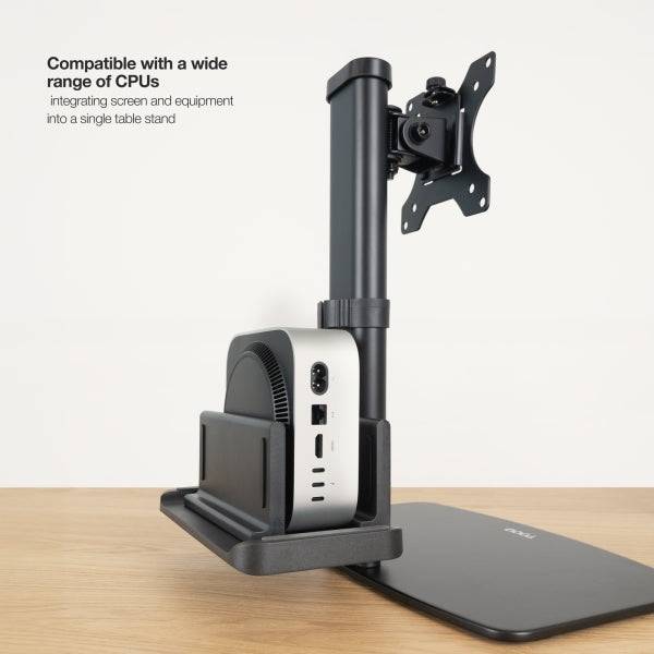 Tooq Supporto da Tavolo per Monitor da 17"-27" - Regolabile in Altezza, Girevole e Inclinabile - Gestione Cavi - Peso Max 6kg - Supporto per Mini CPU - VESA 100x100mm