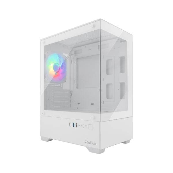 Coolbox GM200 Vision Lite Case Mini Tower Micro ATX, Mini-ITX - Pannello Frontale e Laterale Vetro Temperato - Supporta HDD 3.5" e 2.5" - USB-A 3.2, USB-C 3.2, USB-A 2.0 e Audio - Ventola Posteriore ARGB - Supporta Raffreddamento Liquido - Bianco