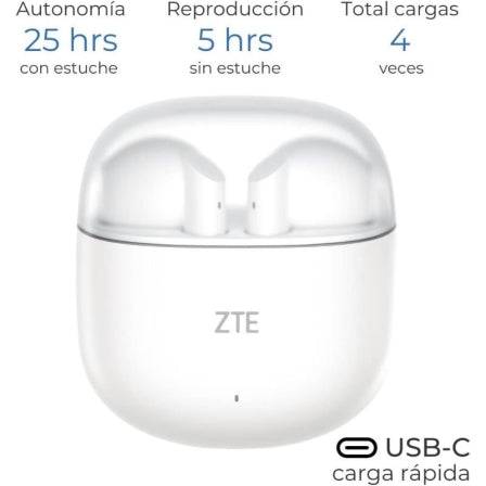 ZTE Buds 2 Auricolari True Wireless - Bluetooth 5.3 - 25h Autonomia - Resistenza IPX4
