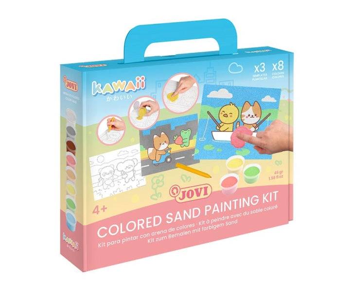 Jovi Kawaii Kit Dipingi con Sabbia 8 Vasetti Sabbia + 1 Stecco + 3 Fogli Disegni Kawaii - Colori Assortiti