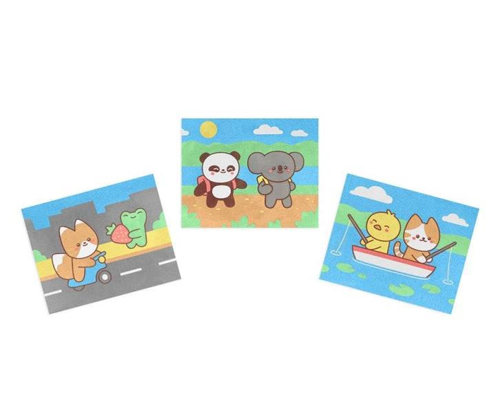 Jovi Kawaii Kit Dipingi con Sabbia 8 Vasetti Sabbia + 1 Stecco + 3 Fogli Disegni Kawaii - Colori Assortiti