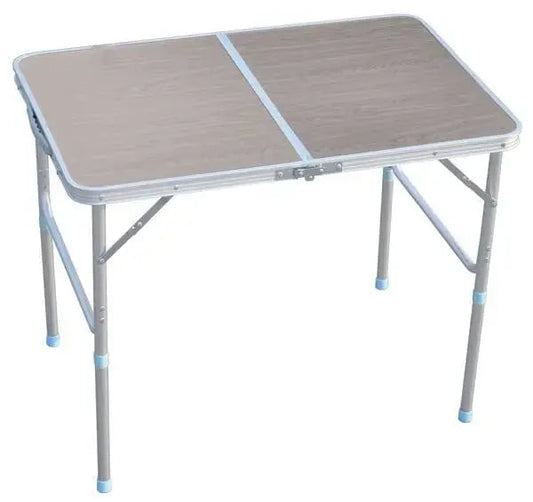 Tavolo alluminio pieghevole in MDF 90x60x70/40h per esterno, struttura leggera con gambe regolabili in due altezze, ideale per campeggio o giardino.